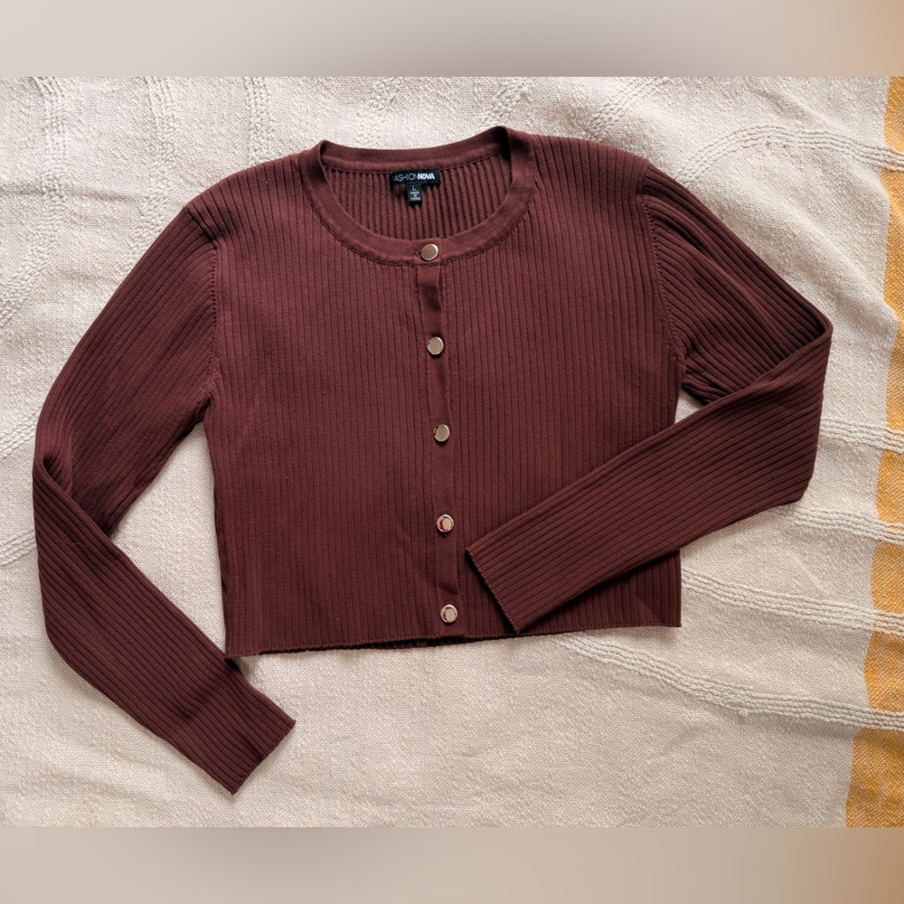 Fashion Nova mocha Ribbed Knit cropped Cardigan